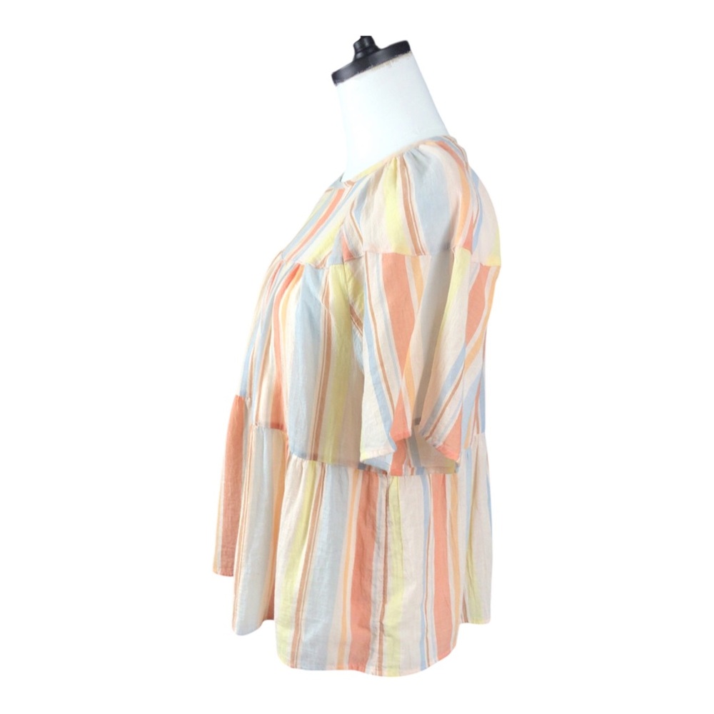Ana Babydoll Pastel Multi-Stripe Cotton Short Sleeve Top Large - Picture 2 of 9